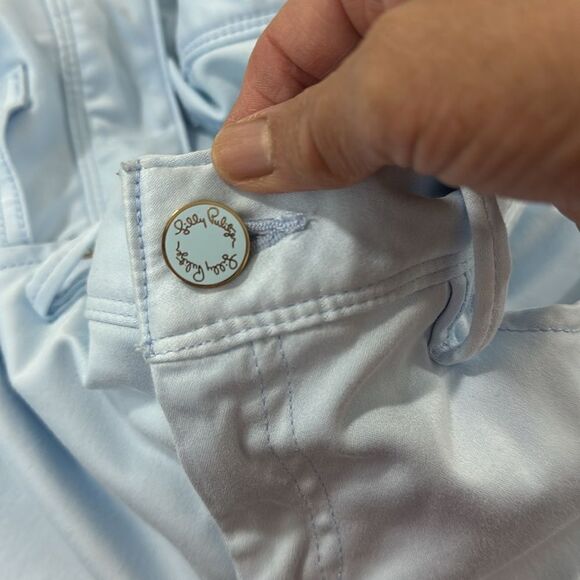 Lilly Pulitzer Light Blue Skinny Pants with Purple Floral Design - Picture 7 of 11